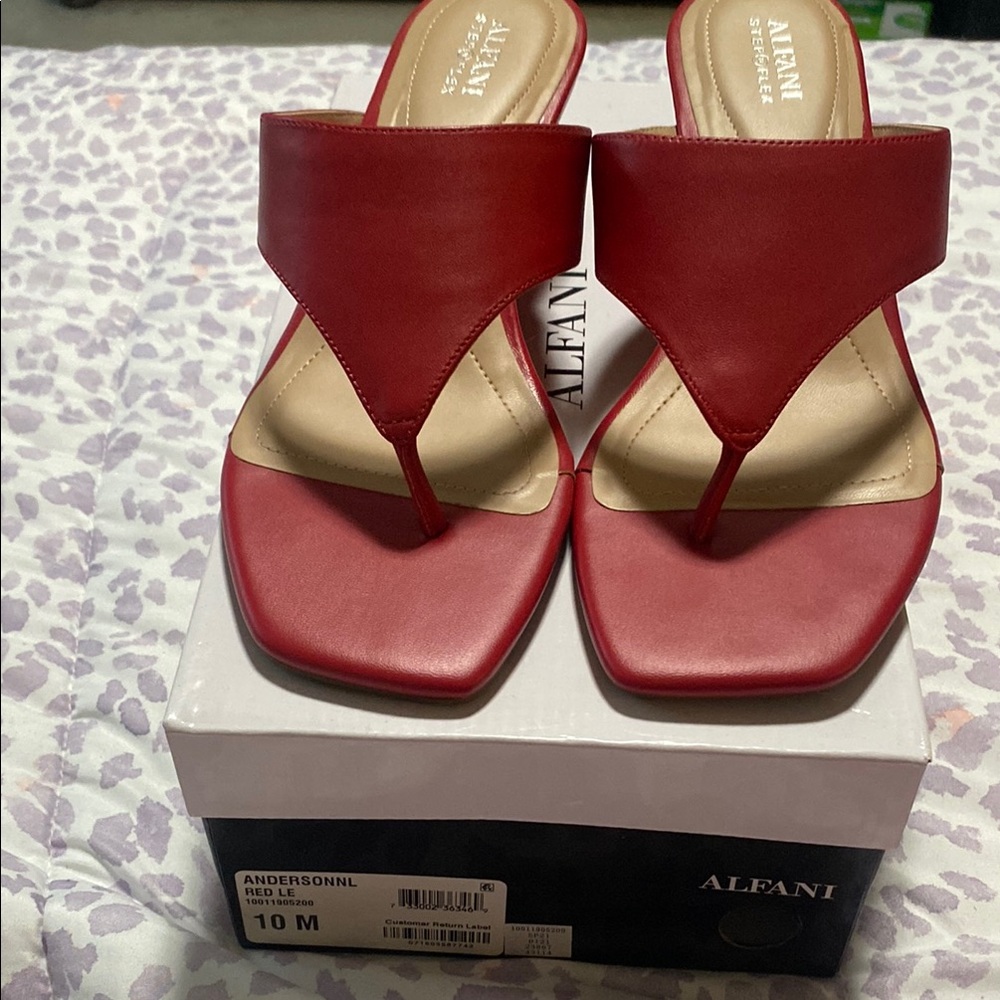 Alfani Red Leather Sandals Modern V-Shape Design